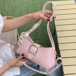 Evening Bags 2023 Women Fashion Scarves Pink Shoulder Bag Girls Bow Elegant Underarm Lady Commute Crossbody Female PU Leather Handbag