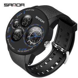 SANDA 2023 Fashion Outdoor Mens Watches Top Brand Military Sports Quartz Watch Dual Display Wristwatch Waterproof Clock 6036