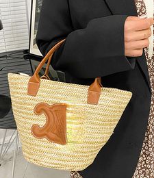 2023 Summer Fashion Woven Basket Bag Straw Bucket Bag Hand Shoulder Crossbody Bag