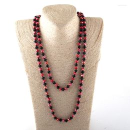 Chains Fashion Black Red /Black White Green 5X8 Crystal Glass Long Knotted Necklaces Women Ethnic Necklace