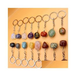 Key Rings Natural Stone Sier Colour Wire Winding Keychain Irregar Amethyst Rose Quartz Crystal Agate On Bag Car Jewellery Drop Delivery Dhasz