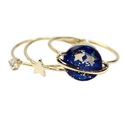 Wedding Rings Daisies 3pcs set Arrival Cute Blue Star Planet Joint Finger Set for Women and Men Fashion Jewellery 230710