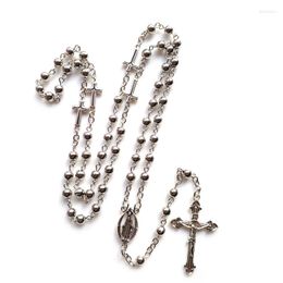 Pendant Necklaces QIGO Metal Beads Cross Rosary Necklace Long Catholic Stain Benedict Jewellery For Men Women