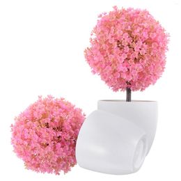 Decorative Flowers 2 Pcs Simulated Potted Plants Artificial Home Decor Fake Bonsai Ornaments Pink Faux Household Indoor