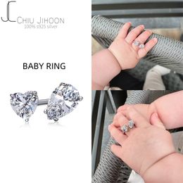 With Side Stones 925 Sterling Silver Heart and Pearstone Ring Open Adjustable Gifts for Kids Mother Rings Baby Girls 230710