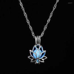 Pendant Necklaces IFKM Luminous Glowing In The Dark Moon Lotus Flower Shaped Necklace For Women Yoga Prayer Buddhism Jewelry 2023