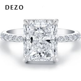 With Side Stones DEZO Solitaire Engagement Rings 4ct Radiant Cut D Color Solid 925 Sterling Silver Women Wedding Jewelry Gifts 230710