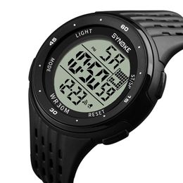 SYNOKE Casual Business Watch Mens PU Hollow Strap LED Digital Watch Running Seconds Day Of The Week Display 12/24 Hour System