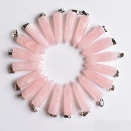 Charms Natural Stone Pink Crystal Pillar Rose Quartz Pendants For Jewellery Necklace Marking Drop Delivery Findings Components Dhyqs