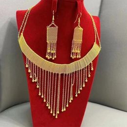 Bracelet Earrings Necklace Dubai Gold Metal Necklace Earring Set Luxury Tassel Pendant Design Bridal Jewelry Set Free Delivery 230711