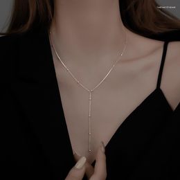 Pendant Necklaces Stainless Steel Y-Shaped Simple Round Beads Long Fringe Necklace Clavicle Chain Geometric Women's Custom Jewelry Choker