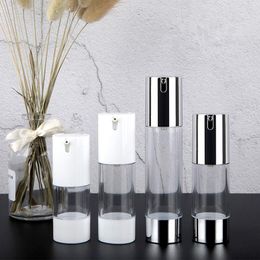 100pcs/lot Airless Pump Bottle 15ml 30ml 50ml Silver Cosmetic Liquid Cream Container Lotion Essence Bottles Limwi