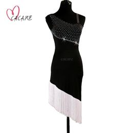 Latin Dance Dress Women Dancing Competition Dresses Stage Wear Flapper Dress Samba D0469 Black White with Tassel Hem Rhinestones341r