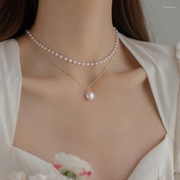 Pendant Necklaces Kpop Fashion Vintage Pearl Necklace For Women 2023 Trend Round Wedding Choker Jewellery On The Neck Beads