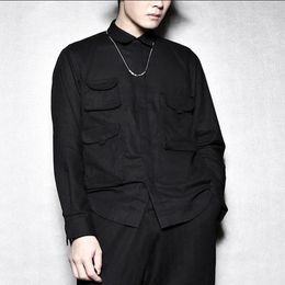 Men's Casual Shirts Four Seasons Simple Shirt Dark Multi Pocket Slim Fit Fashion Linen Long Sleeve