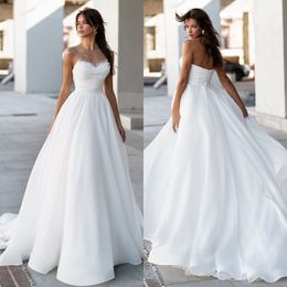 Line Sexy A Dresses for bride Sheer Neck Pearls Sequins Sweetheart Wedding Dress Backless Long designer bridal gowns sweep train