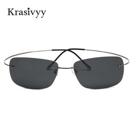 Krasivyy Rimless Square Polarised Sunglasses Men Driving Brand Design Ultralight Pure Titanium Sun Glasses Oculos De Sol