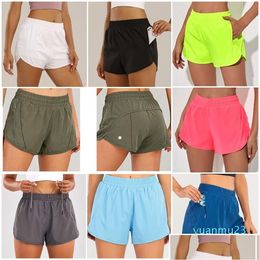 Yoga Outfit Lu-0260 Brand Womens Outfits Shorts Exercise Short With Zipper Pocket Fitness Wear Girls Running Elastic Female Drop Del