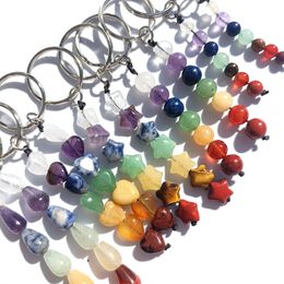 Keychains Lanyards 10pcs Natural Crystal Heart Waterdrop Key Rings 7 Stone Star Beads Set Keychain Jewellery Bags Pendant DIY Accessories Wholesale 230710