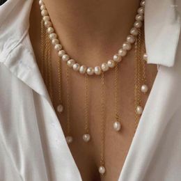 Pendant Necklaces Long Tassel Necklace For Women Cute Imulated Pearl Chain Beads Charms Choker Fine Wedding Gift Bride Accessor