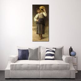 Portrait Canvas Art Beautiful Lady the Water Girl William Adolphe Bouguereau Painting Handmade Classical Restaurant Decor