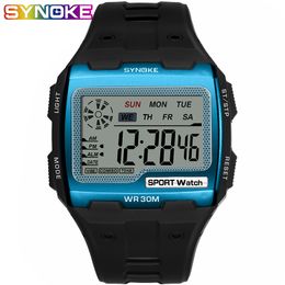 SYNOKE Men's Square Digital Watch Luminous Multifunctional Big Dial Sports Waterproof Man Watch LED Display Digital Wristwatch