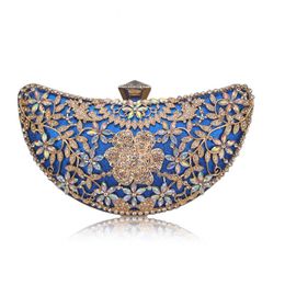 Evening Bags Chaliwini Classic Women Clutch Evening Bag Hollow Out Metal Wedding Sequined Shoulder Bag Prom Bridal Crystal Handbag Purses 230710