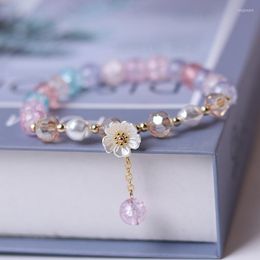 Charm Bracelets Exquisite Shell Flowers Colourful Crystal Beads Bracelet For Women Fashion Korean Elastic Adjustable Beaded Jewellery