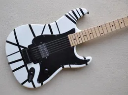 Factory White Electric Guitar with Black Stripes,Maple Fingerboard,Tremolo Bridge,Offer Logo/Color Customize