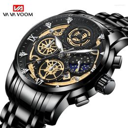 Wristwatches Men Watch Diamond Scale Luxury Quartz Wristwatch For Fashion Black Stainless Steel Strip Clock WaterProof Relogios Masculino