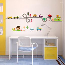 Wall Stickers Cute Cars Bus Taxi On Road Kids Room Bedroom Baseboard Home Decoration Diy Animal Mural Art Pvc Decals