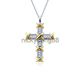 Pendant Necklaces 2020 New Arrival Unique Ins Luxury Jewelry 925 Sterling Silver Princess Cut Topaz Cross Pendant Party Women Wedding Link Chain Necklace Gift x0711