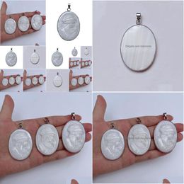 Pendant Necklaces Natural White Mother Of Pearl Beauty Lady Portrait Engraved Shell Cameo Carved Pendants Jewellery 5 Pieces Drop Deliv Dhisu