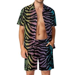 Mens Tracksuits Rainbow Black Stripe Zebra Men Sets Animal Print Casual Shorts Summer Trending Beachwear Shirt Set Design Plus Size Suit Gift 230710