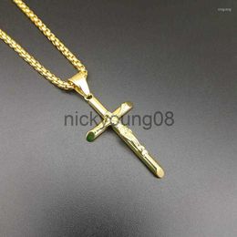 Pendant Necklaces Pendant Necklaces Exquisite Crucifix Jesus Cross Necklace Gold Color Stainless Steel Christ Men Religious Jewelry Gift LN1201 x0711 x0711