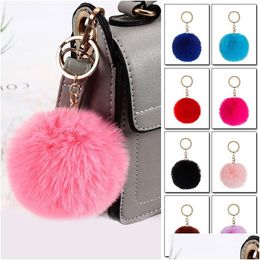 Key Rings Fluffy Pom Keychain Soft Faux Rabbit Fur Ball Car Keyring Pompom Chains Holder Women Bag Pendant Jewellery Gifts Drop Deliver Dhgl9