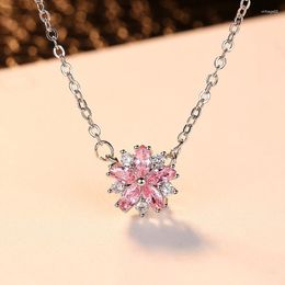 Pendant Necklaces Fashion Pink Romantic Cherry Blossom Necklace Ladies Peach Clavicle Chain Japanese Fresh Beauty Gift