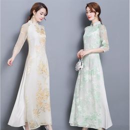 Summer new arrival traditional clothing ao dai dresses knee length oriental dress Female Cheongsam vietnam qipao dress for women250b