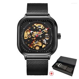 Wristwatches Swish Brand Selfwinding Watch For Man Black PVD Coated Square Wristwatch Relogio Masculino With Gift Box