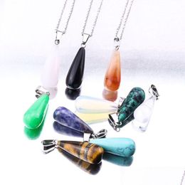 Pendant Necklaces Natural Stone Water Drop Gemstone Necklace Crystal Healing Chakra Reiki Sier Delivery Jewellery Pendants Dhaqh