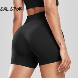 Active Shorts SALSPOR Ribbed Yoga For Women Seamless Cycling Tights High Waisted Sports Leggings Slim Elastic Sweatpants Activewear