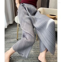 Women's Pants Miyake Pleated Two Pieces Pant Skirt 2023 Korean Trousers Casual Wide Leg Belt Designer Fashion Clothing