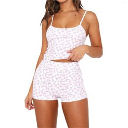 Women's Tracksuits Womens Summer Two Pieces Sets Cute Floral Print Crop Cami Tops High Waist Shorts 2pcs Clothes Loungewear Tracksuit