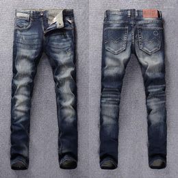 Men's Jeans Fashion Men Retro Black Blue Stretch Slim Fit Ripped Vintage Designer Casual Denim Pant