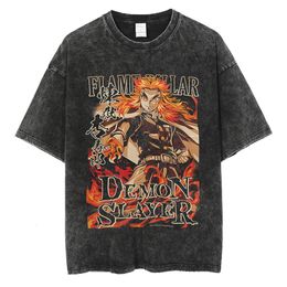 Men's TShirts Anime Demon Slayer Tshirt Men Hip Hop Vintage Washed Oversized Streetwear 100 Cotton Harajuku Wholesale Drop 230710
