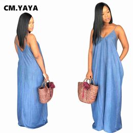 Urban Sexy Dresses CMYAYA Women Summer S-3XL Denim Sexy Maxi Dress Party Club Outside Loose Long Strap Sleeveless Dresses Outfits L230711