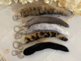 Keychains Lanyards Genuine Mink Fur Key Ring Real Raccoon Tail Tag Keychain Bag Hang Tassel Gift 230710