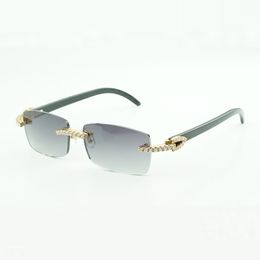New moissanite diamond buffs sunglasses 3524012 with pure black buffalo horns and 56mm lenses
