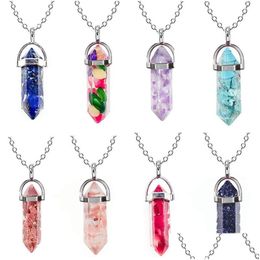 Pendant Necklaces Hexagonal Crystal Opal Pink Purple Quartz Turquoise Natural Stone Chakra Necklace For Women Jewelry Drop Delivery P Dh9U5