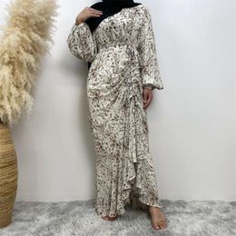 Ethnic Clothing Muslim Abayas Chiffon Turkey Long Dresses For Women Puff Sleeve Summer Islamic Dubai Modest Robe Ramadan Kimono Kaftan